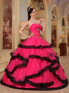 Ruching Floor-length Appliques Sweet Sixteen Dresses in Red and Black