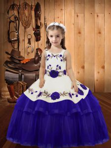 Sleeveless Lace Up Floor Length Embroidery and Ruffled Layers Girls Pageant Dresses