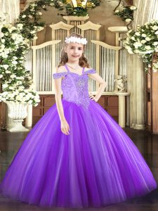 Lavender Sleeveless Tulle Lace Up Kids Formal Wear for Party and Quinceanera