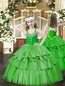 Latest Green Sleeveless Organza Lace Up Little Girls Pageant Dress for Party and Quinceanera