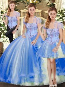 Perfect Floor Length Ball Gowns Sleeveless Blue 15 Quinceanera Dress Lace Up
