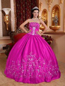 Fuchsia Ball Gown Embroidery Sweet Sixteen Dresses Floor-length