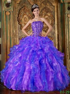 Blue and Purple Strapless Quinceanera Dress with Beading and Ruffles
