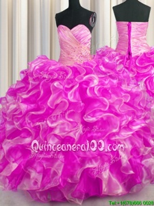 Ideal Rose Pink Sweetheart Neckline Beading and Ruffles Vestidos de Quinceanera Sleeveless Lace Up