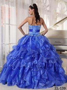 Sapphire Blue Ball Gown Dress for Quince with Appliques Ruffles ...